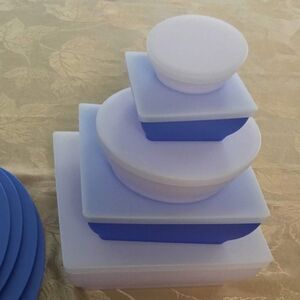 Tupperware Pearl Blue White Stacking Containers w/lids #3237A